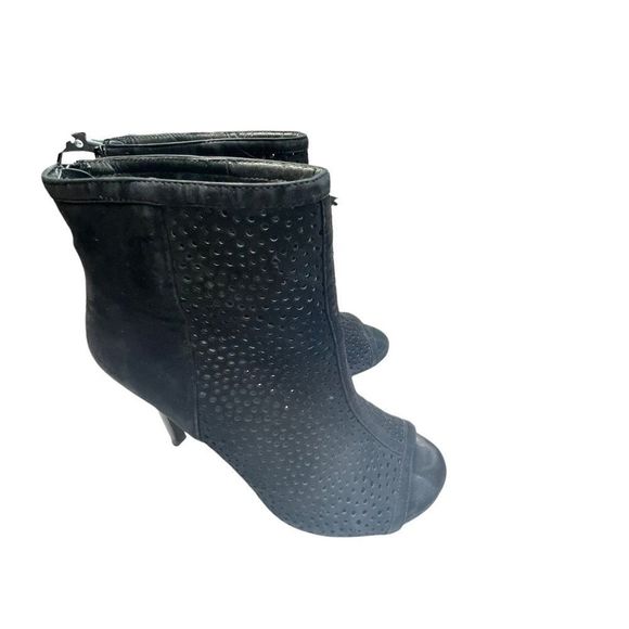 Stuart Weitzman black peep toe booties mesh cutout heels - Picture 2 of 7